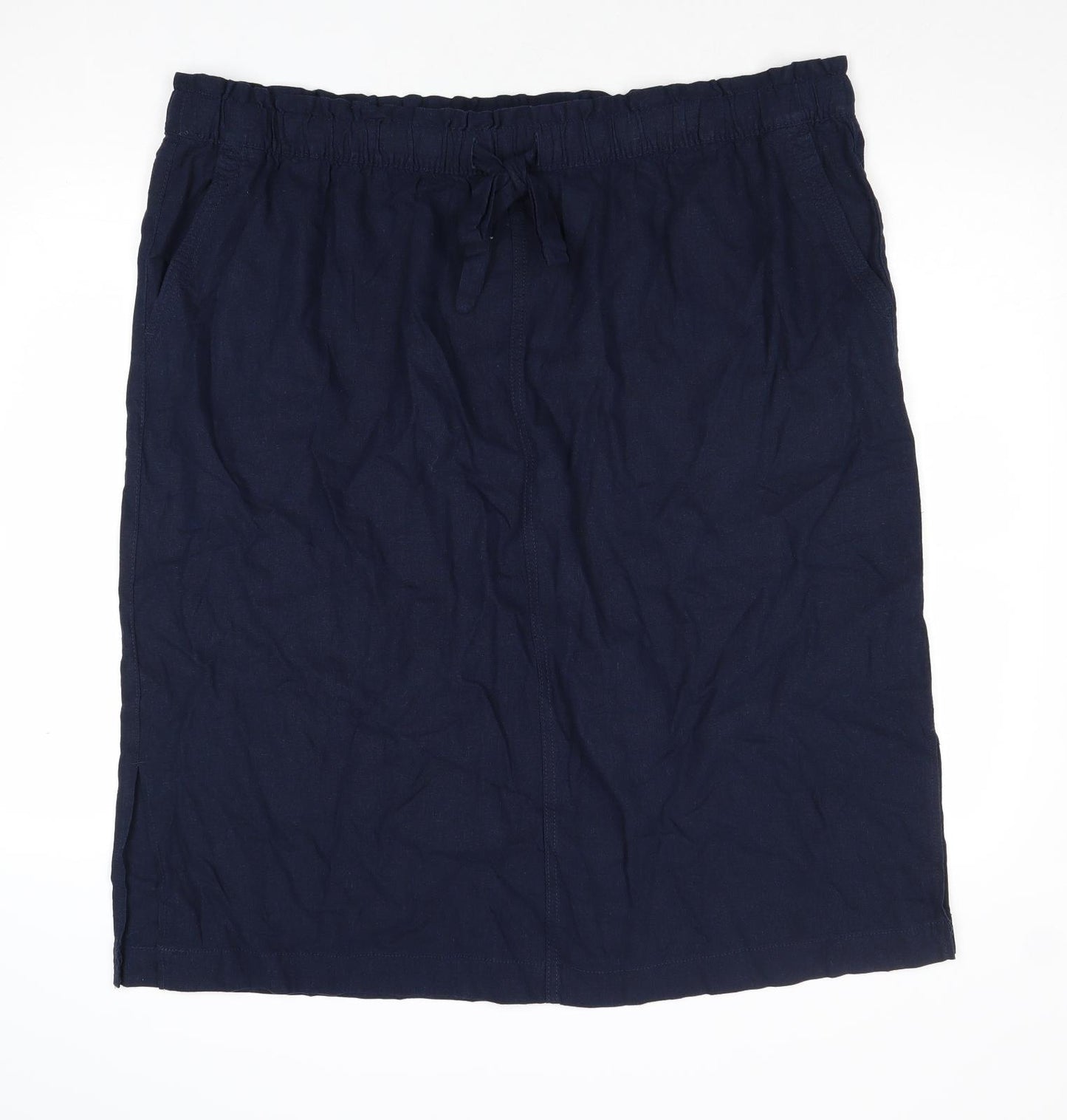 Marks and Spencer Womens Blue Linen A-Line Skirt Size 12 Drawstring