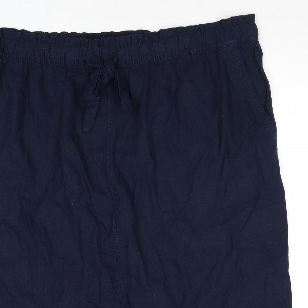 Marks and Spencer Womens Blue Linen A-Line Skirt Size 12 Drawstring