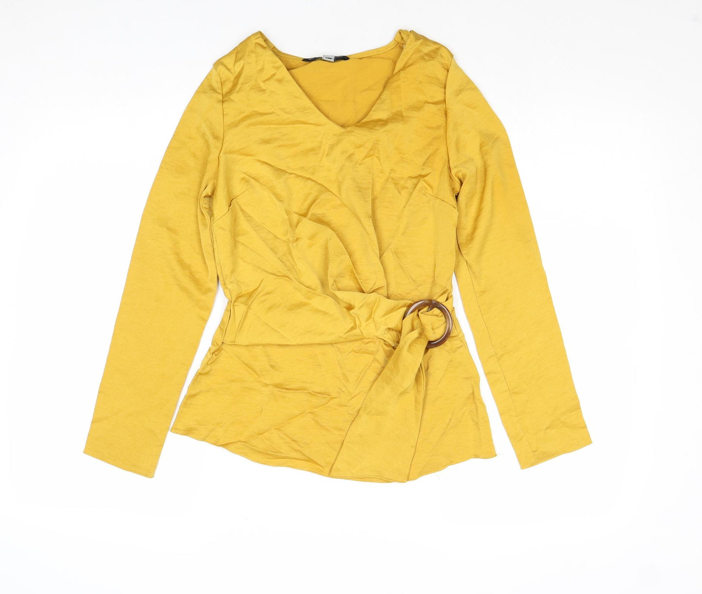 Dorothy Perkins Womens Yellow Polyester Basic Blouse Size 8 V-Neck