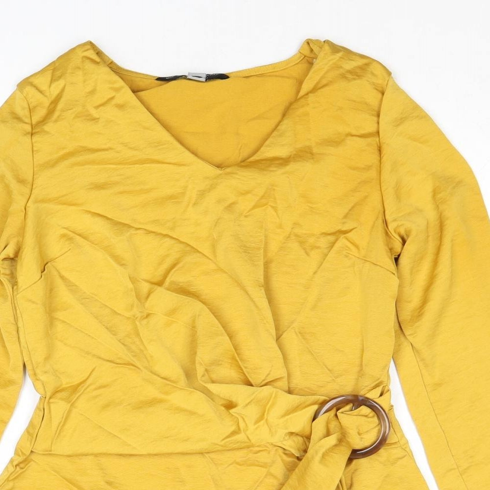 Dorothy Perkins Womens Yellow Polyester Basic Blouse Size 8 V-Neck