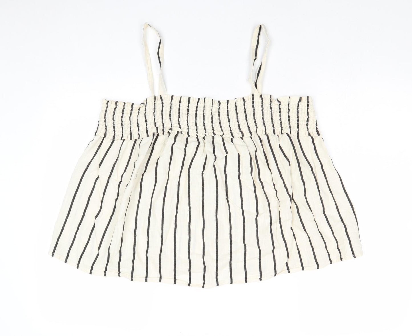 NEXT Womens Ivory Striped Cotton Cropped Tank Size 14 Square Neck