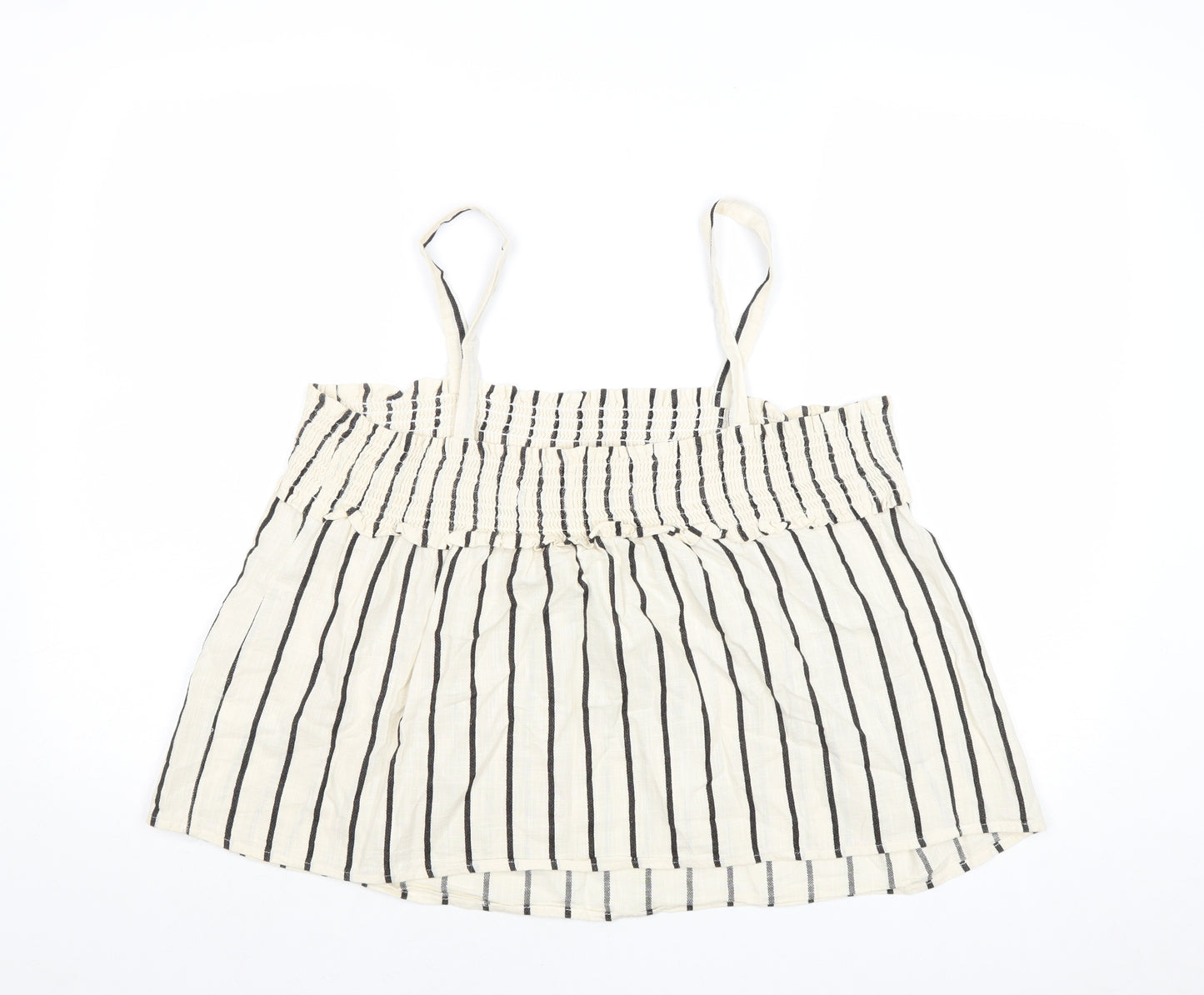 NEXT Womens Ivory Striped Cotton Cropped Tank Size 14 Square Neck