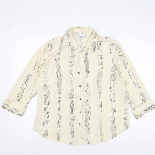 Canda Womens Ivory Animal Print Polyester Basic Button-Up Size 16 Collared - Snake Skin Print