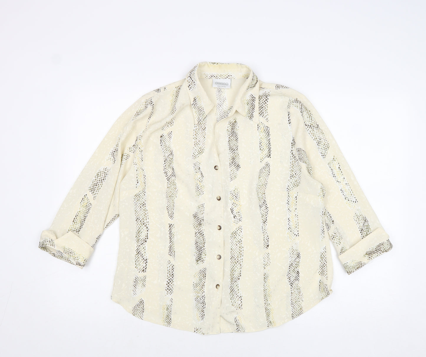 Canda Womens Ivory Animal Print Polyester Basic Button-Up Size 16 Collared - Snake Skin Print