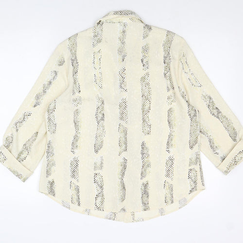 Canda Womens Ivory Animal Print Polyester Basic Button-Up Size 16 Collared - Snake Skin Print