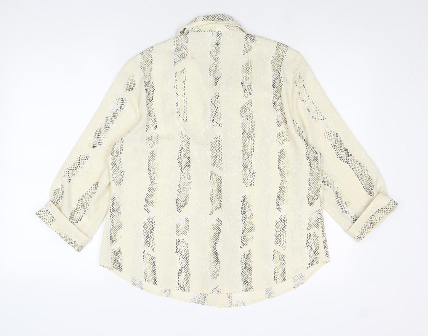Canda Womens Ivory Animal Print Polyester Basic Button-Up Size 16 Collared - Snake Skin Print