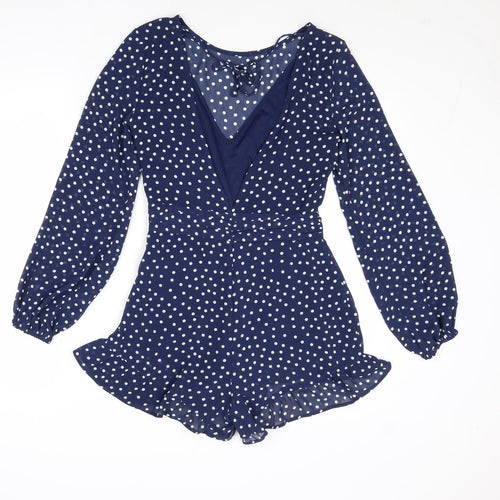 Divided by H&M Womens Blue Polka Dot Polyester Playsuit One-Piece Size 6 Zip