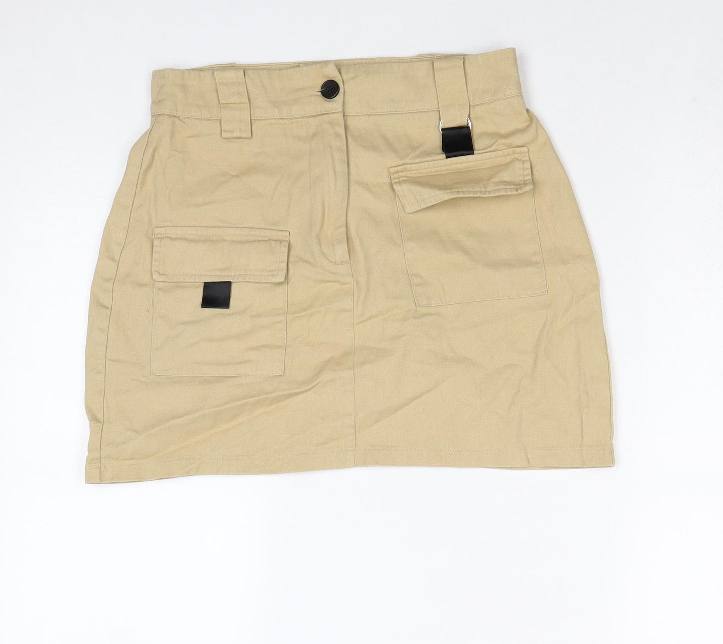 Missguided Womens Beige Cotton Cargo Skirt Size 10 Zip