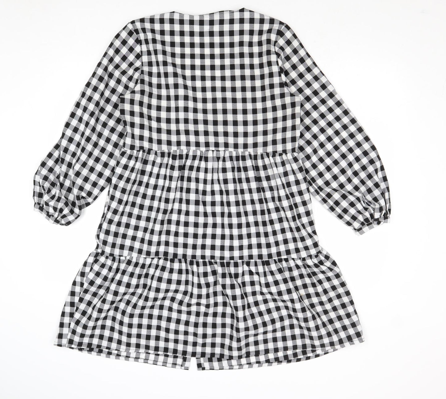 Divided by H&M Womens Multicoloured Gingham Polyester Trapeze & Swing Size 10 V-Neck Button