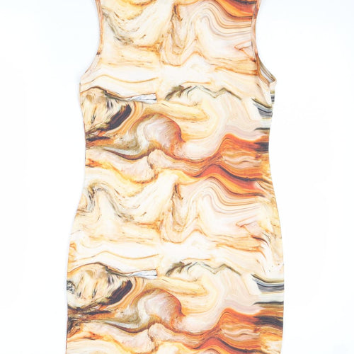 Stylewise Womens Multicoloured Geometric Polyester Bodycon Size 10 Mock Neck Pullover