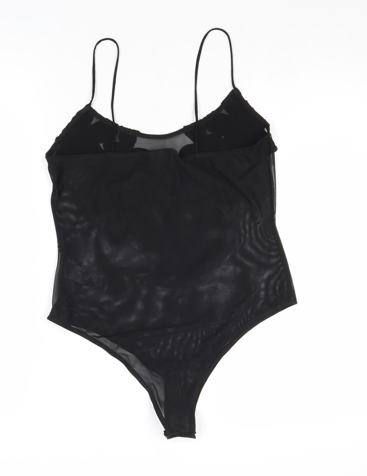 Topshop Womens Black Polyester Bodysuit One-Piece Size 14 Snap - Flower Detail