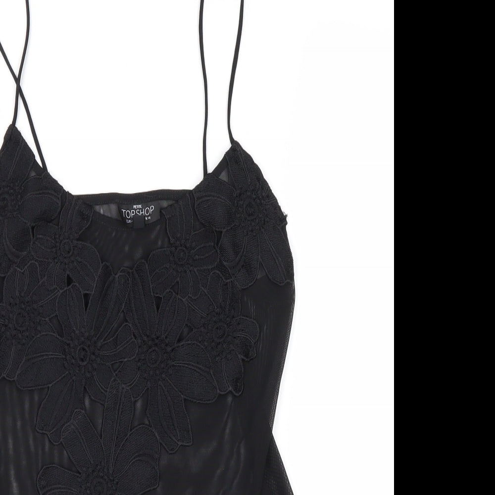 Topshop Womens Black Polyester Bodysuit One-Piece Size 14 Snap - Flower Detail