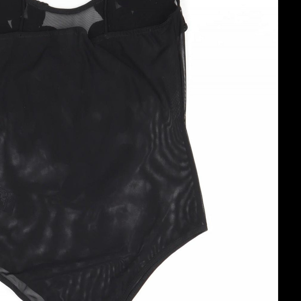 Topshop Womens Black Polyester Bodysuit One-Piece Size 14 Snap - Flower Detail