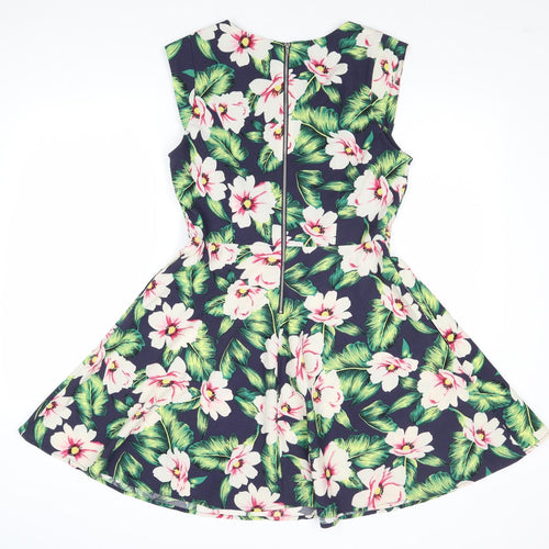 Louche Womens Multicoloured Floral Polyester Fit & Flare Size 12 V-Neck Zip