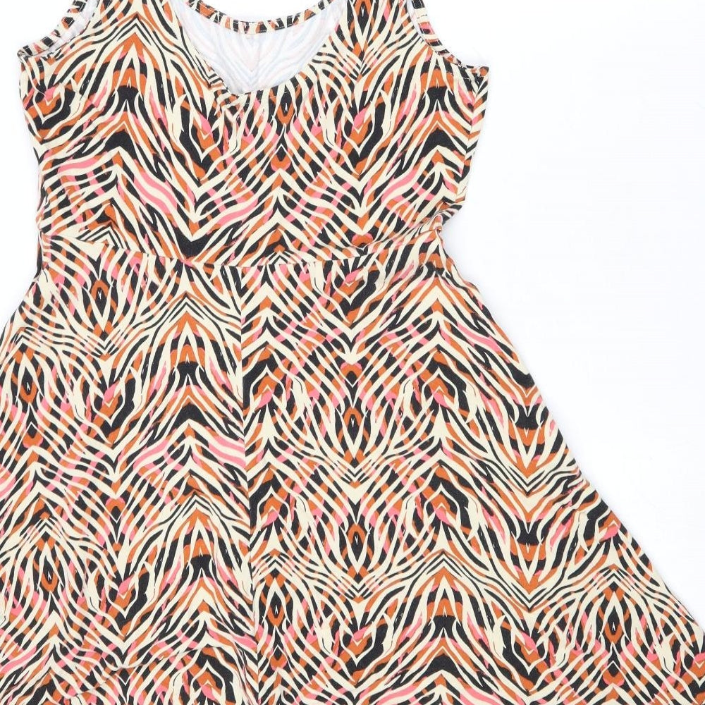 Dorothy Perkins Womens Multicoloured Geometric Cotton Fit & Flare Size 12 Round Neck Pullover