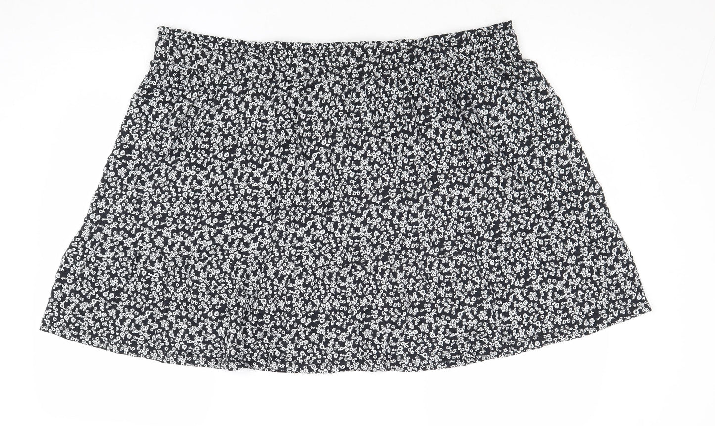 Marks and Spencer Womens Multicoloured Floral Cotton Skater Skirt Size 22 Drawstring