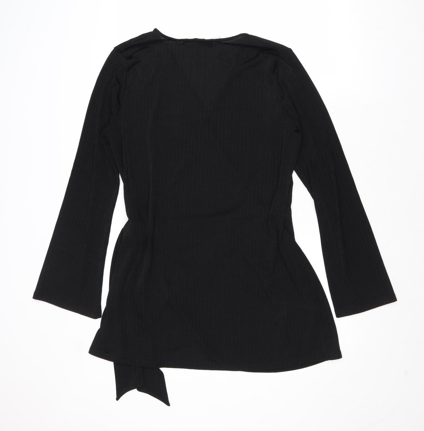Mango Womens Black Polyester Wrap Dress Size XL V-Neck Tie