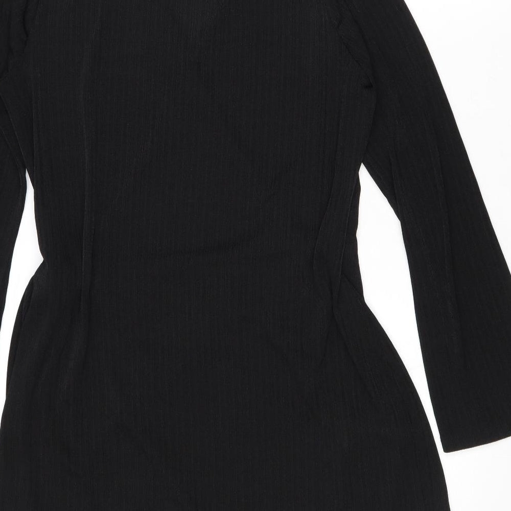 Mango Womens Black Polyester Wrap Dress Size XL V-Neck Tie