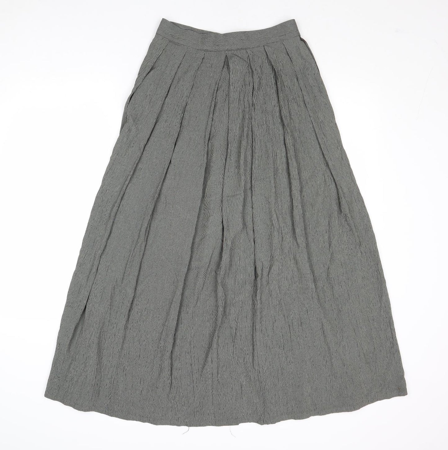 Marks and Spencer Womens Black Striped Viscose Pleated Skirt Size 10 Button