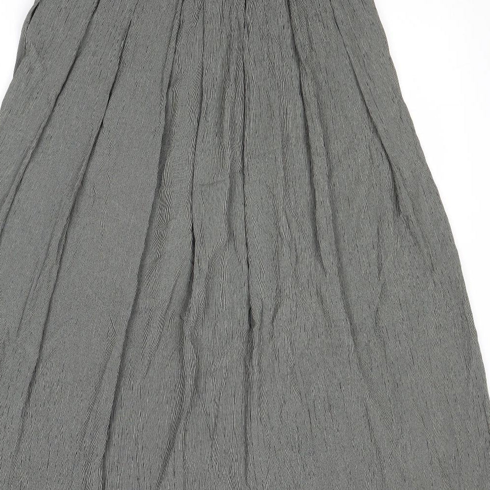 Marks and Spencer Womens Black Striped Viscose Pleated Skirt Size 10 Button