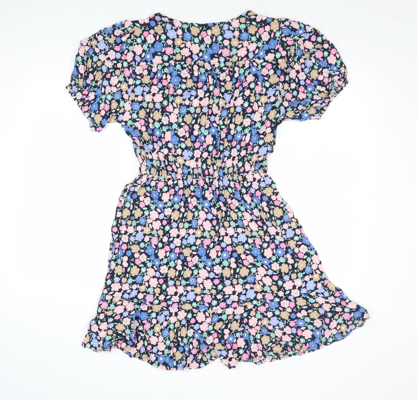 Marks and Spencer Womens Multicoloured Floral Viscose Fit & Flare Size 10 V-Neck Button