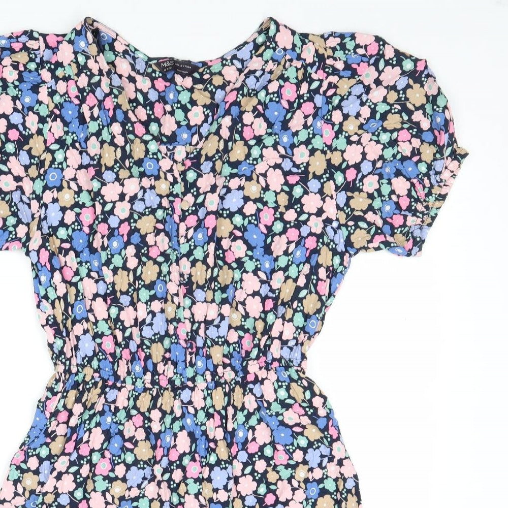 Marks and Spencer Womens Multicoloured Floral Viscose Fit & Flare Size 10 V-Neck Button