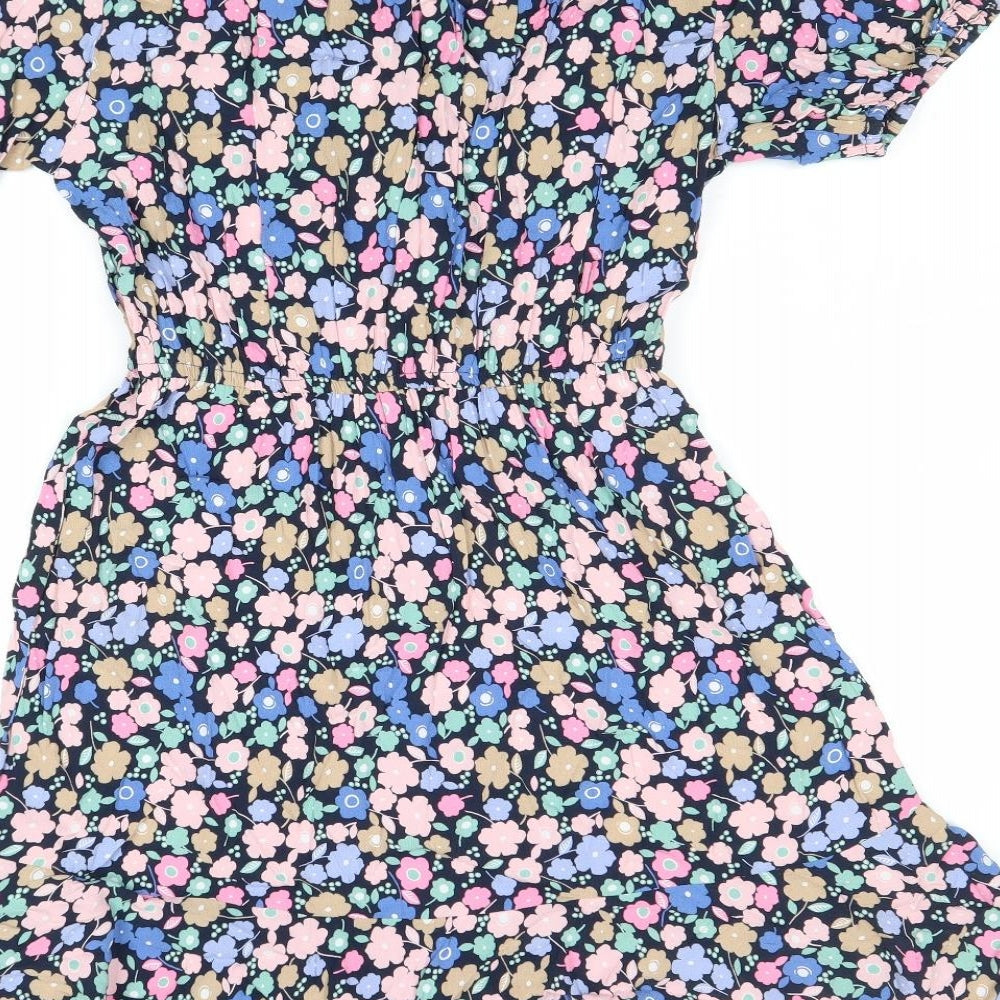 Marks and Spencer Womens Multicoloured Floral Viscose Fit & Flare Size 10 V-Neck Button