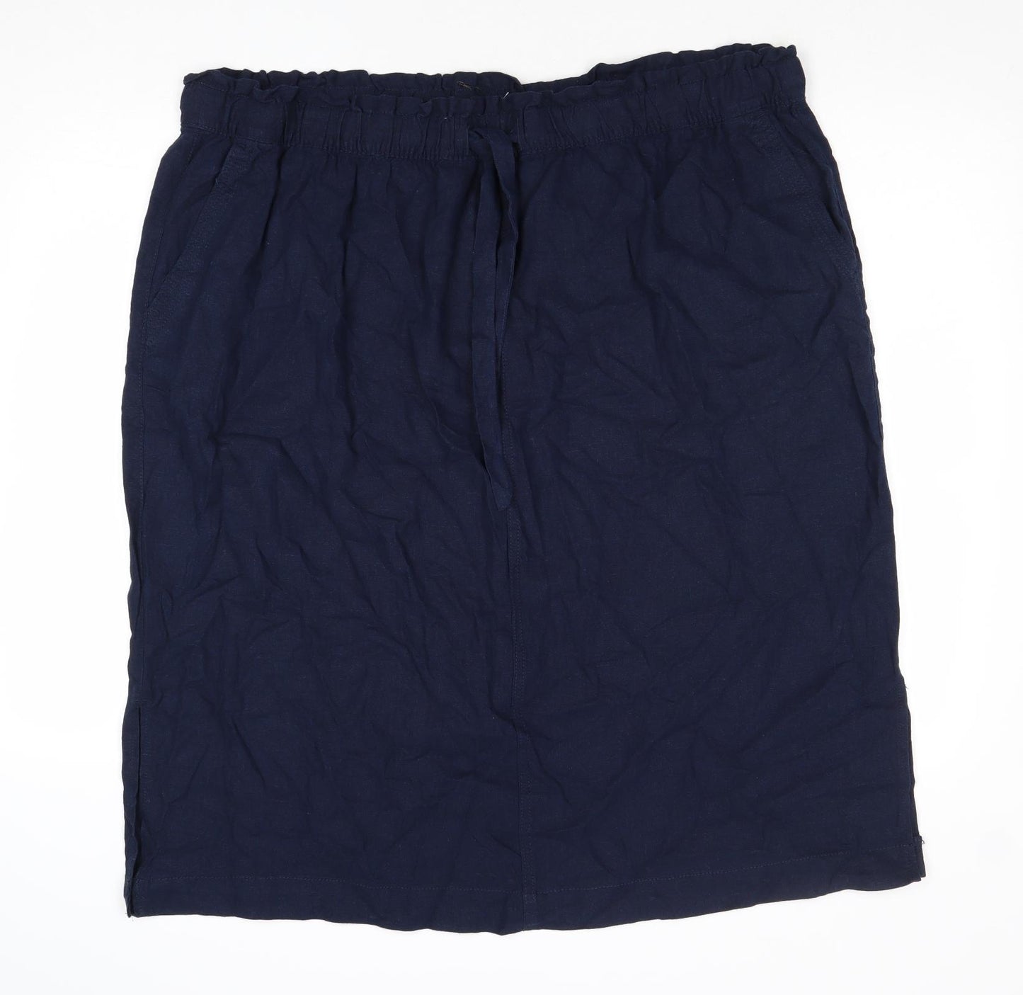Marks and Spencer Womens Blue Linen A-Line Skirt Size 24 Drawstring