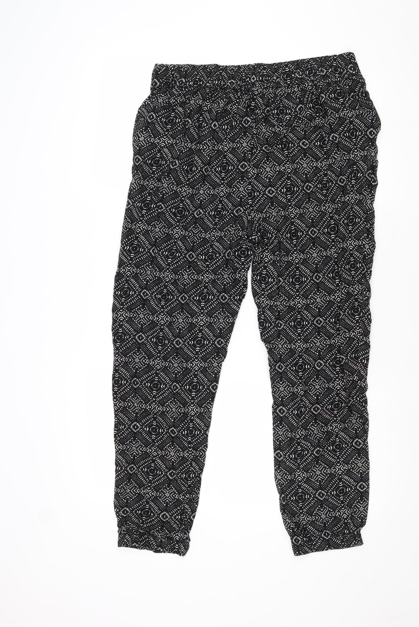 M&Co Womens Black Geometric Viscose Trousers Size 30 in Regular