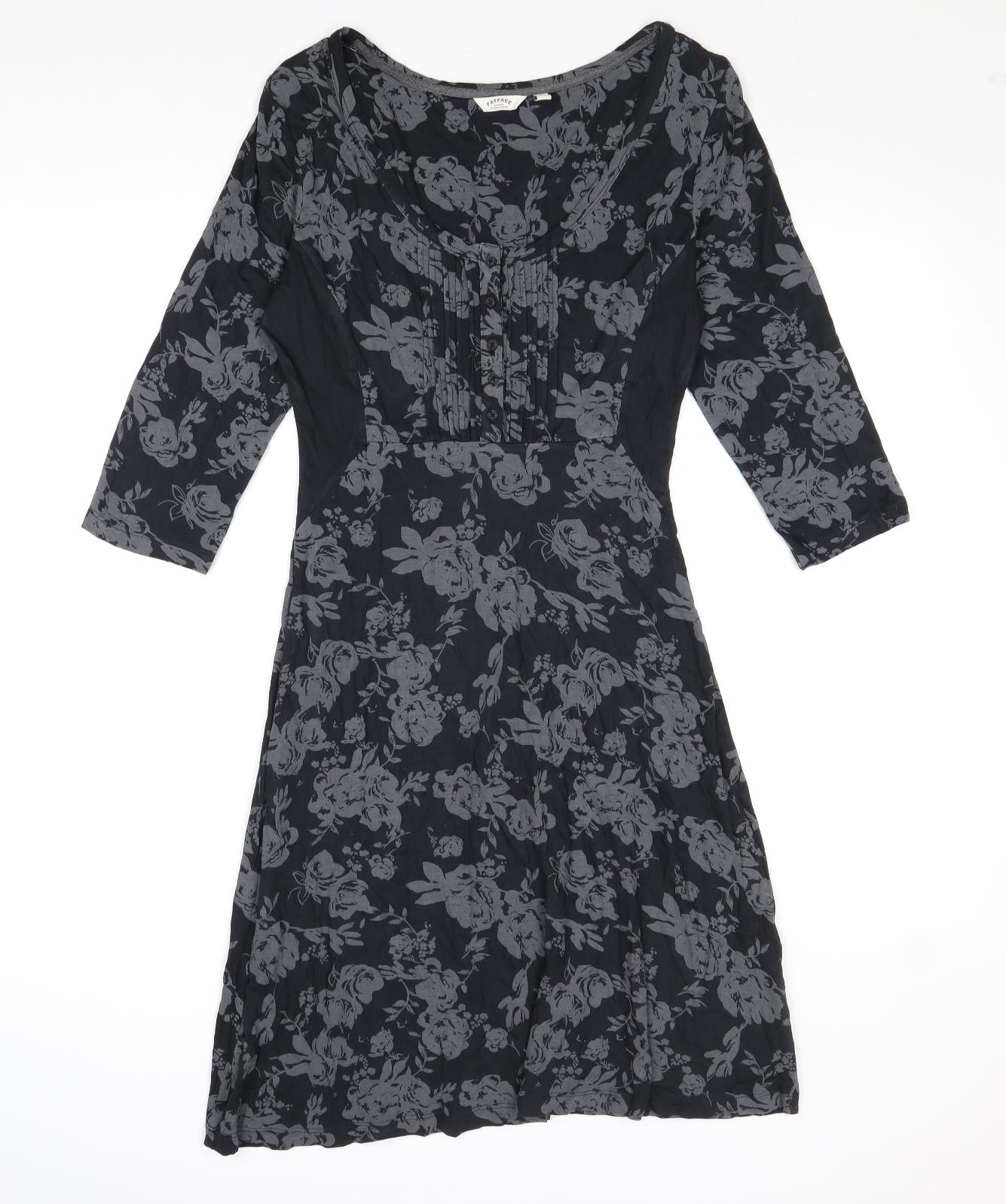 Fat Face Womens Grey Floral Viscose Trapeze & Swing Size 12 Round Neck Button