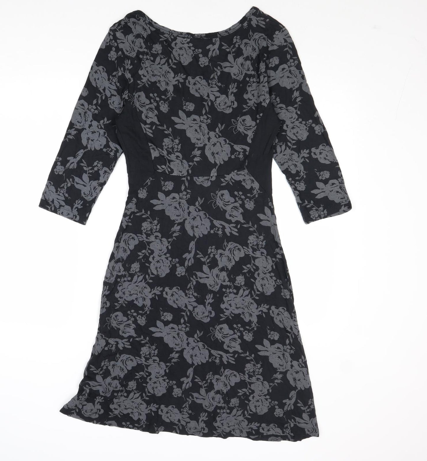 Fat Face Womens Grey Floral Viscose Trapeze & Swing Size 12 Round Neck Button