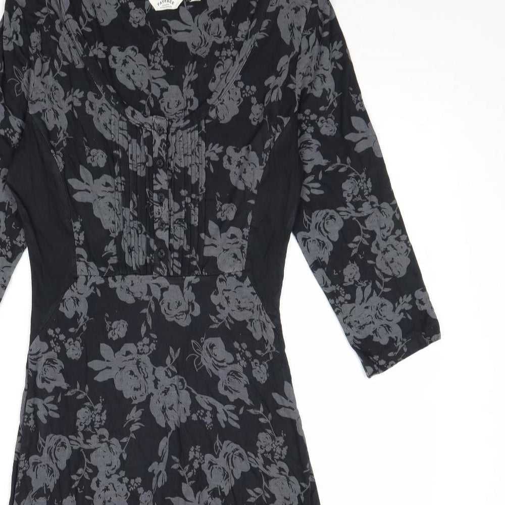 Fat Face Womens Grey Floral Viscose Trapeze & Swing Size 12 Round Neck Button
