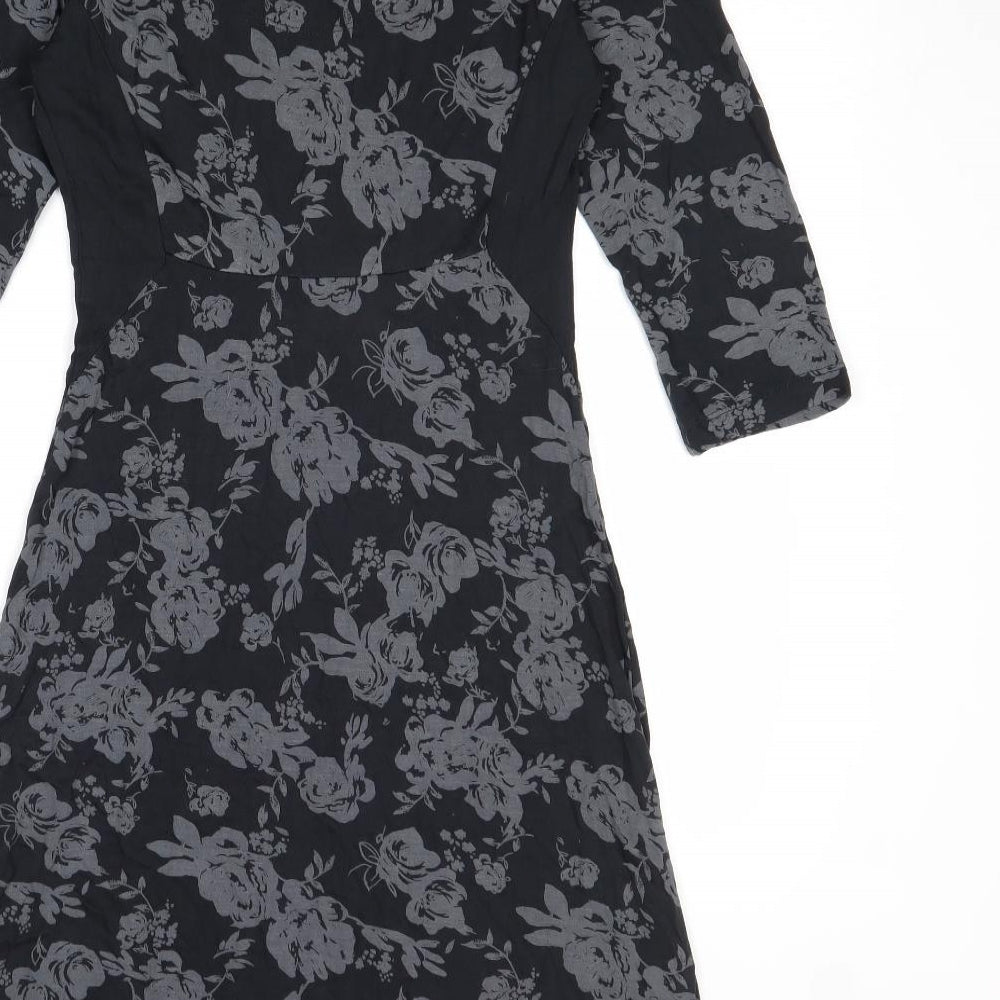 Fat Face Womens Grey Floral Viscose Trapeze & Swing Size 12 Round Neck Button