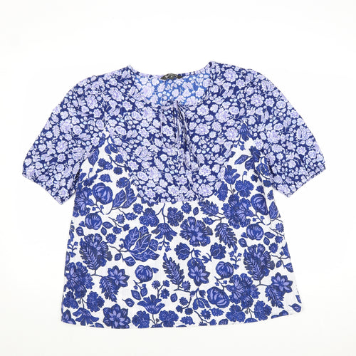 Bonmarché Womens Blue Floral Polyester Basic Blouse Size 14 Boat Neck