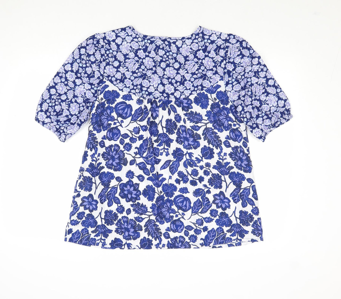 Bonmarché Womens Blue Floral Polyester Basic Blouse Size 14 Boat Neck