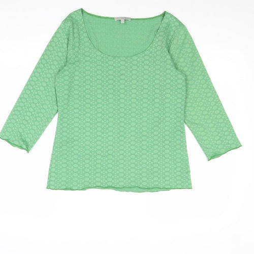 Per Una Womens Green Geometric Polyester Basic Blouse Size 12 Scoop Neck