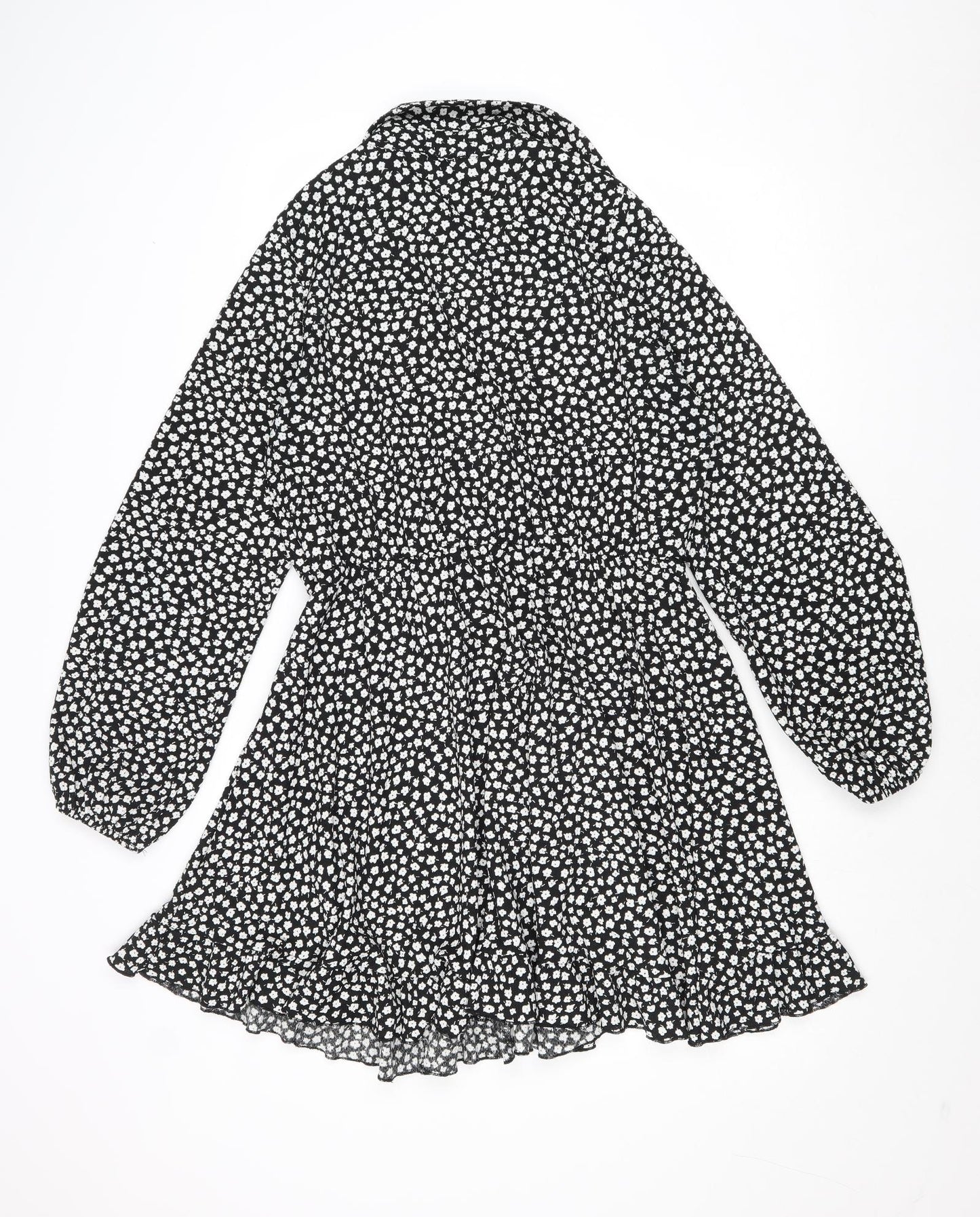 Simply Be Womens Black Floral Polyester Shirt Dress Size 10 Collared Button