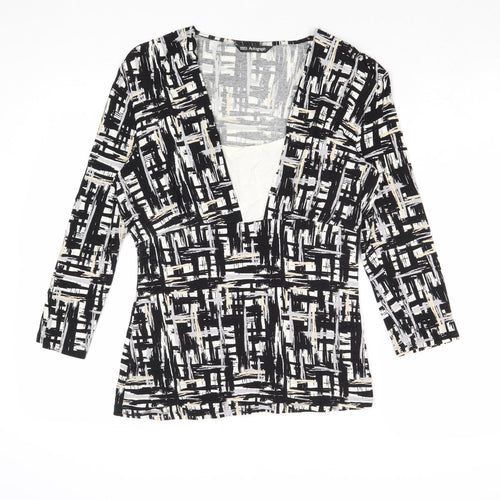 Autograph Womens Black Geometric Viscose Basic Blouse Size 12 Scoop Neck