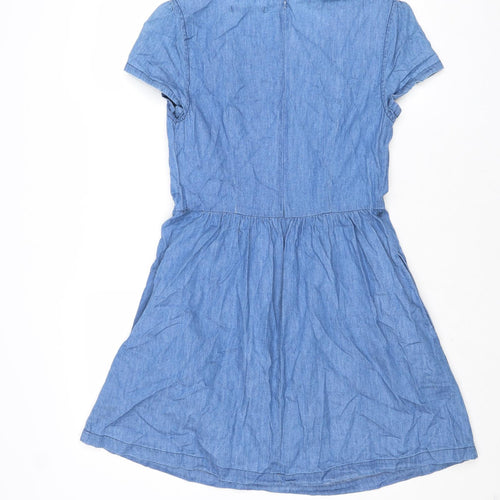 Oasis Womens Blue Cotton Fit & Flare Size 10 Round Neck Zip