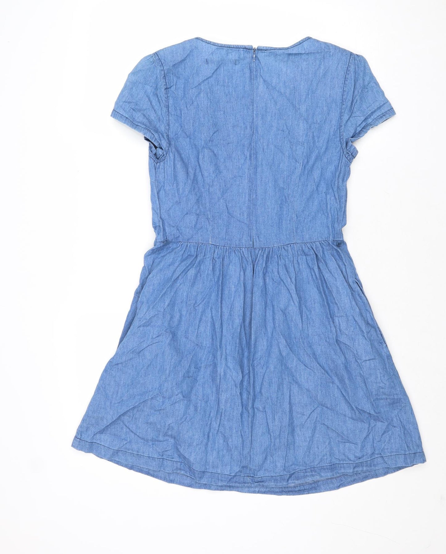 Oasis Womens Blue Cotton Fit & Flare Size 10 Round Neck Zip
