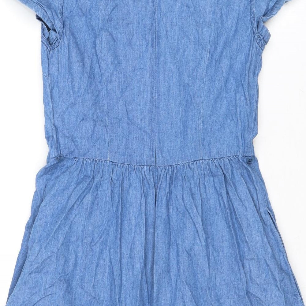 Oasis Womens Blue Cotton Fit & Flare Size 10 Round Neck Zip
