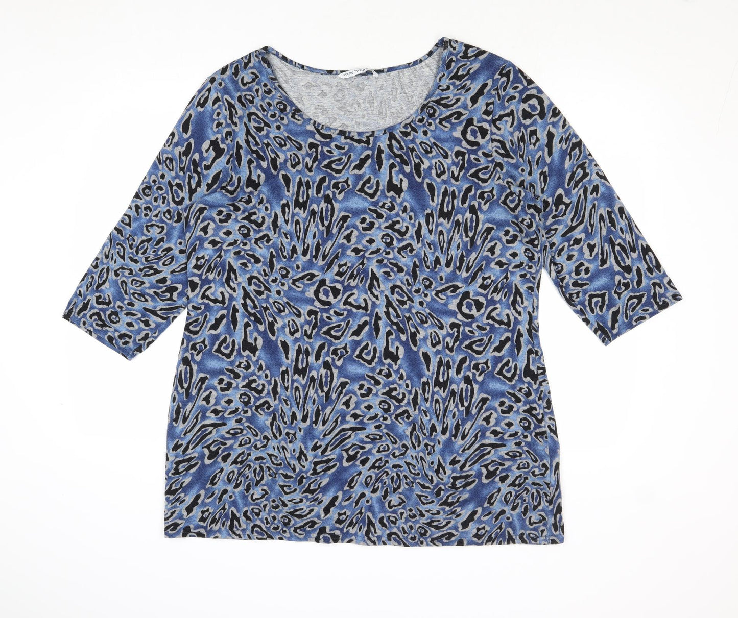 STORE TWENTY ONE Womens Blue Animal Print Polyester Basic Blouse Size 20 Boat Neck - Leopard Print