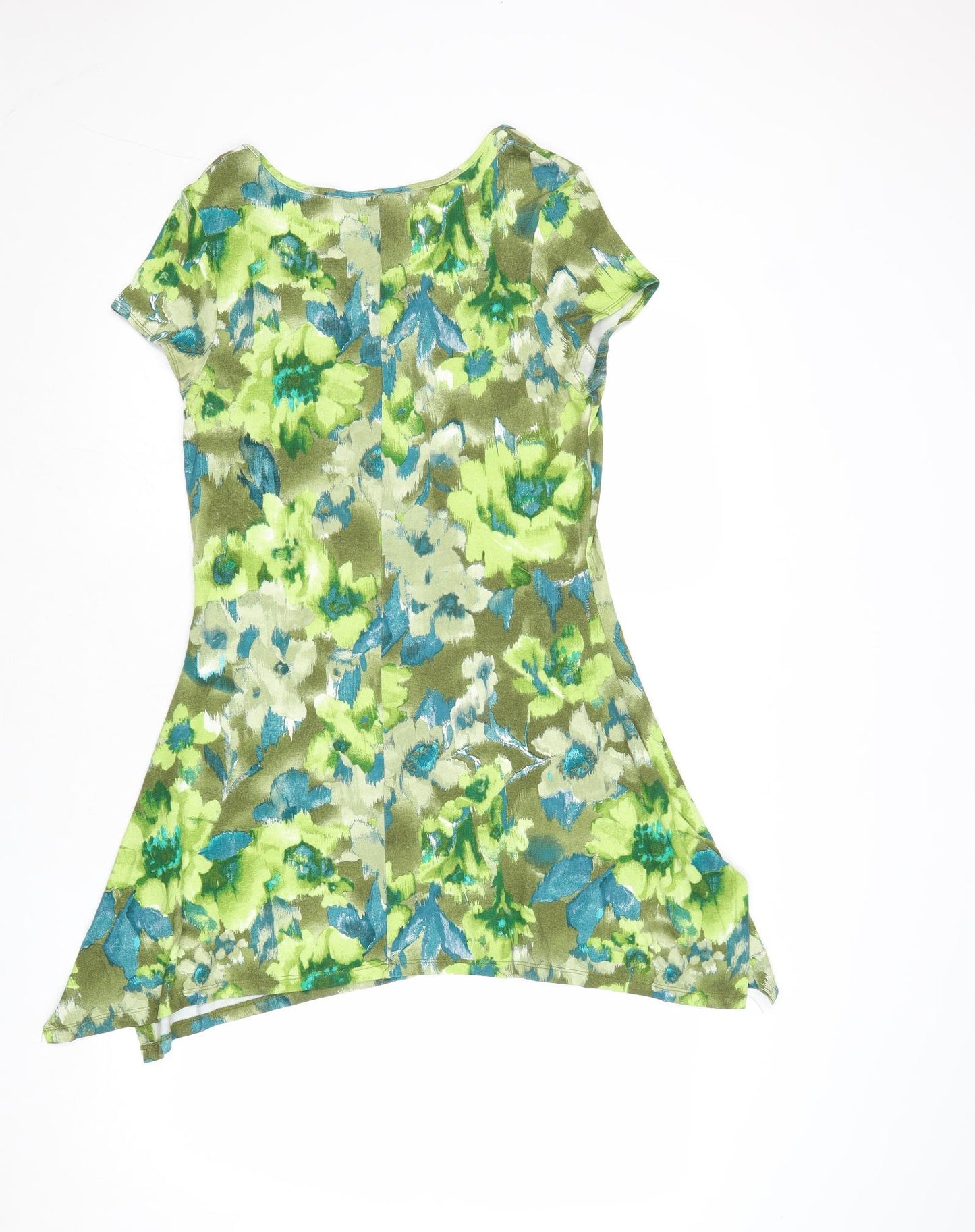 Wallis Womens Green Floral Viscose T-Shirt Dress Size S Scoop Neck Pullover