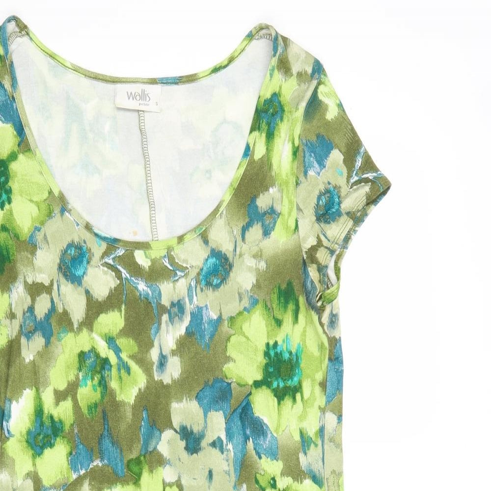 Wallis Womens Green Floral Viscose T-Shirt Dress Size S Scoop Neck Pullover