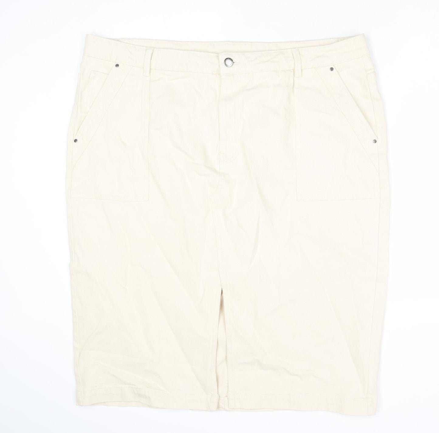 Per Una Womens Ivory Cotton A-Line Skirt Size 24 Zip