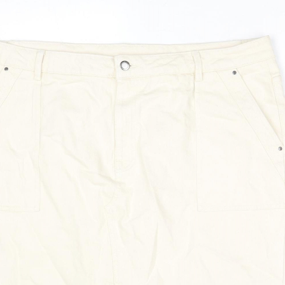 Per Una Womens Ivory Cotton A-Line Skirt Size 24 Zip