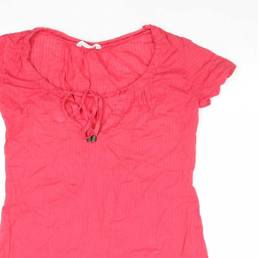 Marks and Spencer Womens Pink Striped Cotton Basic Blouse Size 10 Scoop Neck