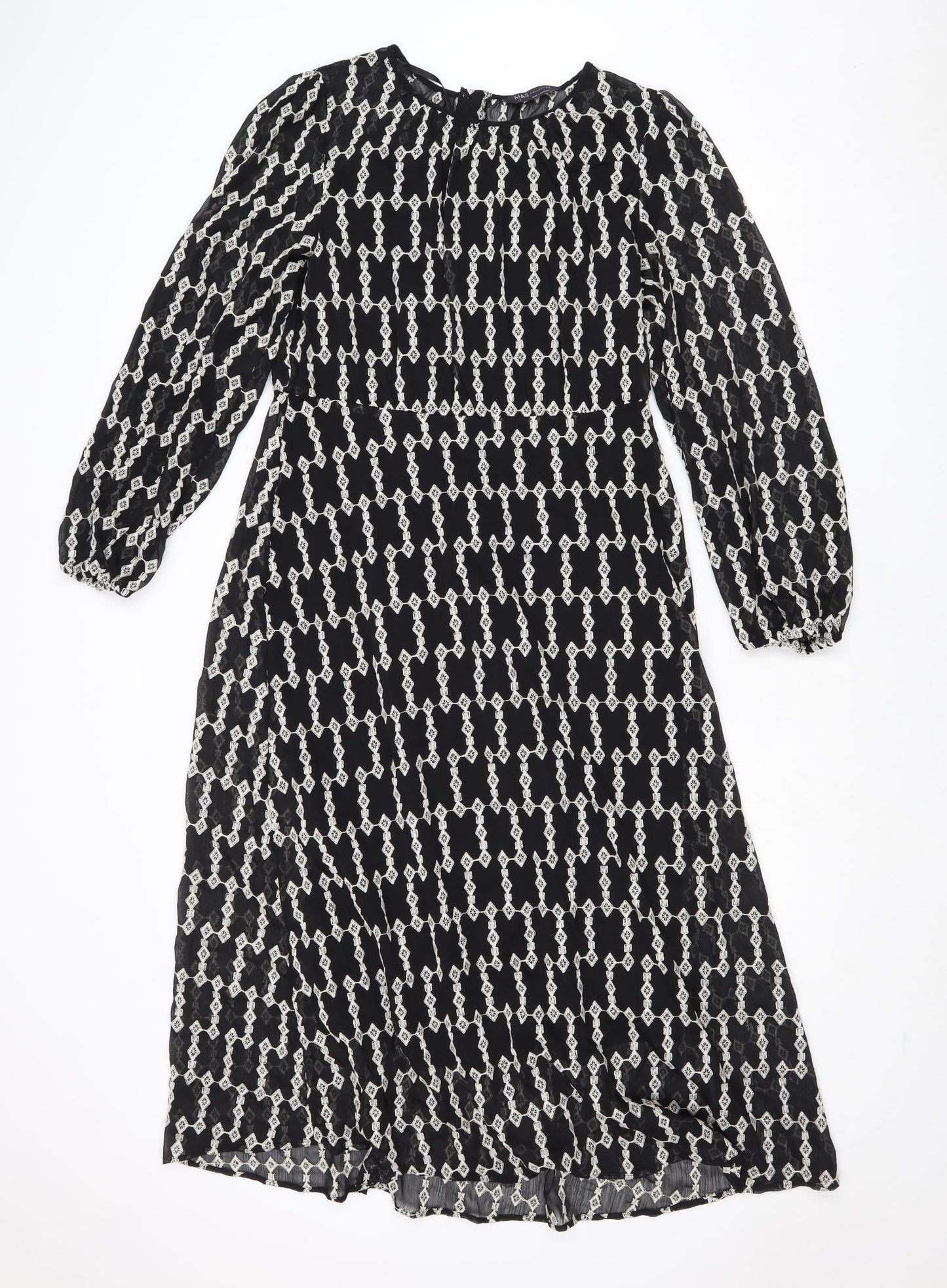 Marks and Spencer Womens Black Geometric Polyester Trapeze & Swing Size 12 Round Neck Zip