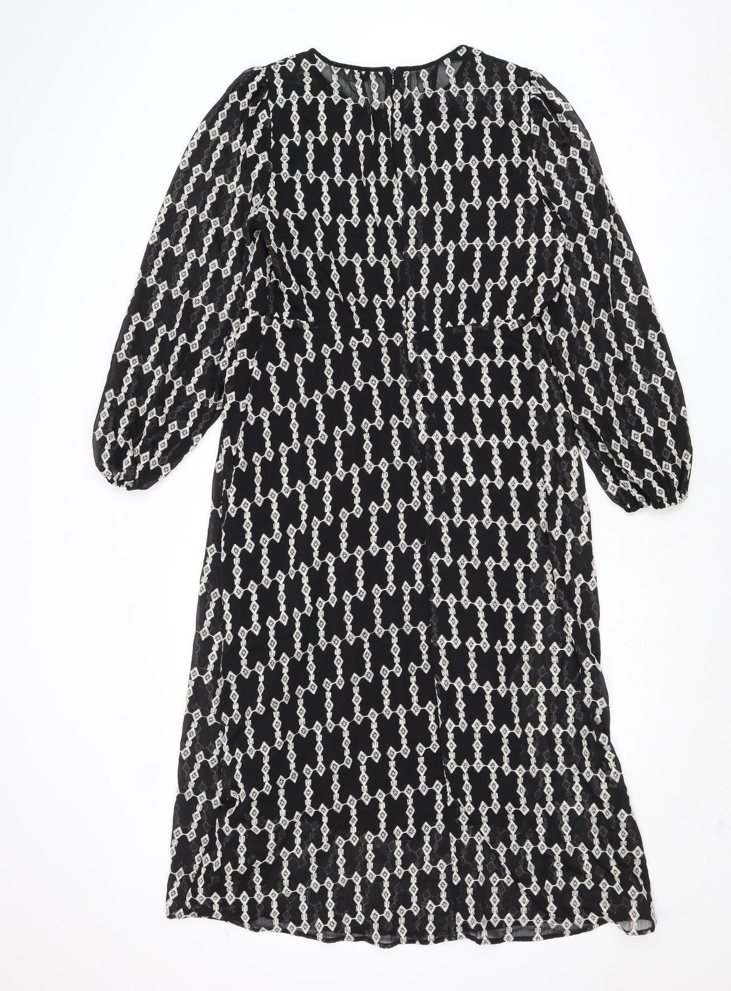 Marks and Spencer Womens Black Geometric Polyester Trapeze & Swing Size 12 Round Neck Zip