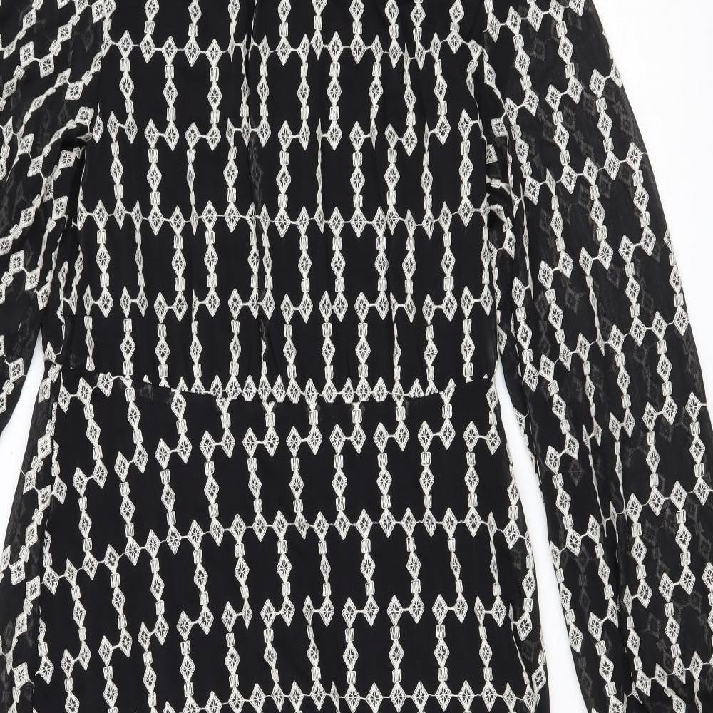 Marks and Spencer Womens Black Geometric Polyester Trapeze & Swing Size 12 Round Neck Zip